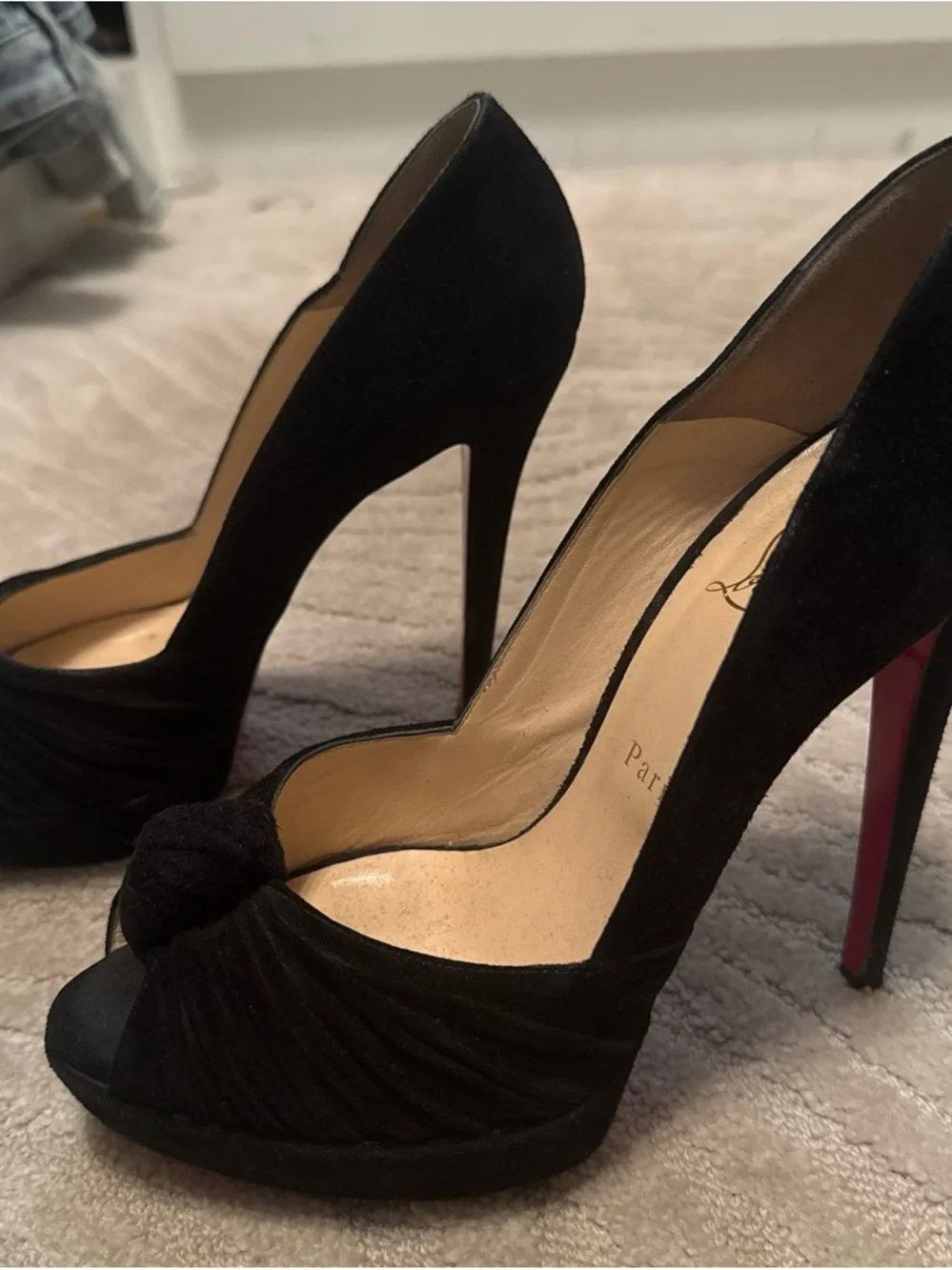 Christian Louboutin Black Suede Peep-Toe